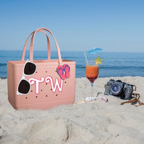 Personalized Letter Charms for Bogg Bag, White Alphabet Lettering Accessories & Flip Flops Charm for Simply Beach Tote Bag, DIY Personalized Decorative Insert Charms for Women & Girls Handbag W4