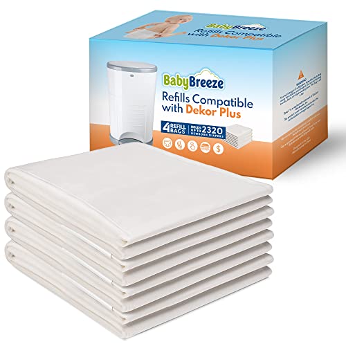 Image of Diaper Pail Refills Compatible with Dekor PLUS Diaper Pail 4 Refill Bags Holds 2320 Diapers - Strong, Durable Baby Powder Scented Refills Bags