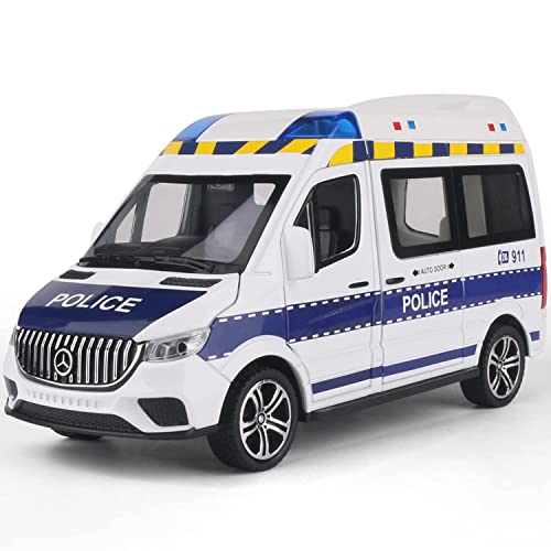 Image of MTG Metro Toys & Gift - Benz Emergency Police Van | 1:24 Scale | Big Size Diecast Model Metal Pull Back Toy car for Kids with Openable Doors & Light, Music Toy Vehicle for Kid 【Colors as Per Stock】