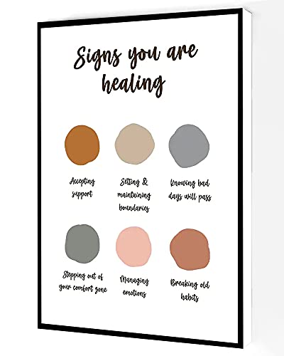 Signs You Are Healing Canvas Wall Art,Mental Health Recovery Poster,Dbt Therapist Office Wall Decor Modern Artwork Painting For Living Room Office Home Decoration 8''x12'' Framed