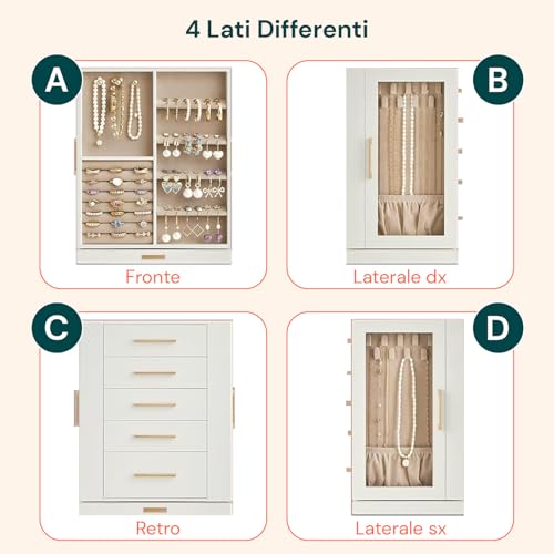 Boîte à bijoux rotative en MDF et velours Avilia avec 5 tiroirs pour rangement