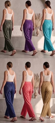 Image of Set of Combo Trouser and Pants for Girls and Women's Relaxed Fit Stretchable Regular Fit Palazzos Lightweight Elastic Waistband Bottoms for Daliy Office & Casual Wear