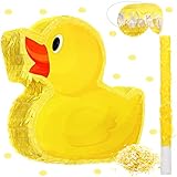 Sotiff Yellow Duck Piñata 13.8 Inch Cute Duck with Piñata Stick Blindfold Gender Reveal Confetti for Boy Girl Baby Shower Beach Pool Birthday Easter Party Decorations