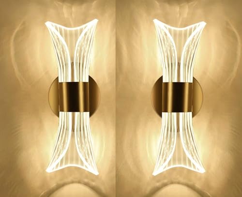 Image of Groeien Pack of 2 |12W | 3 Color LED Nordic Sconce Luxe Wave Transparent Indoor Home Acrylic Wall Lamp for Bedroom Living Room Corridor Lighting Fixtures Wall Mount(Warm+Natural+Coolwhite)