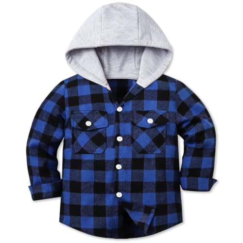 Image of Cromoncent Boys Flannel Hoodie Plaid Button Down Shirt Jacket Long Sleeve