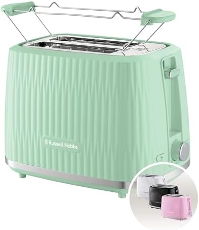 Russell Hobbs Toaster Eden Pistazie Edelstahl, 2-Scheiben, 27374-56 | Einstellbare Bräunungsstufen, Hebefunktion, Auftau-, Aufwärm- und Stoppfunktion, Krümelschublade, Brötchenaufs