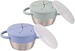 Elk and Friends Stainless Steel Snack Cups | Removable Silicone Food Catcher and Travel Lid | Spill-Proof Snack Containers for Baby, Toddler, Kids | Dishwasher Safe | 2 Pack