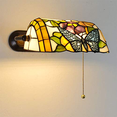 AXFALO Retro Wandleuchte mit Zugschalter Landhausstil Tiffany Wandlampe Innen Schlafzimmer Nachttischlampe E27 Glasmalerei Lampenschirm für Esszimmer Wohnzimmer Loft (Schmetterling/mit Schalter) Cover