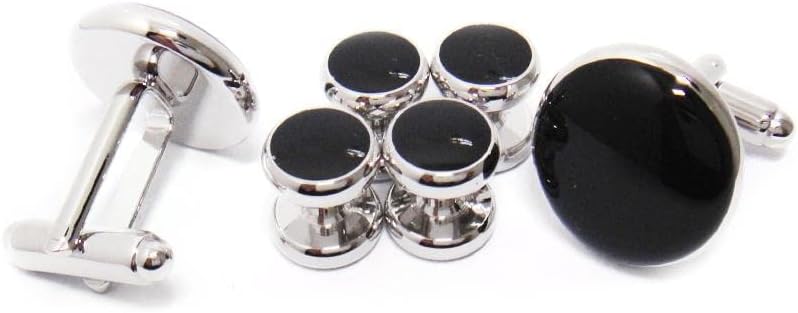 6 Pcs Classic Costume Shirts Black Fashion Round Cufflinks And Studs Set