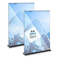Hemiks 2 Stück Tischaufsteller A4, Transparent Preisschilder Aufsteller Acryl T-Ständer Doppelseitig Tischständer für Menükarten Prospekte Werbung Restaurant Café Büro