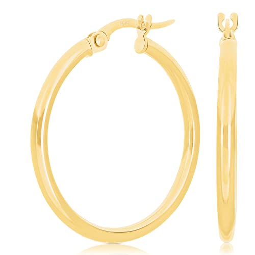 Image of Italian 14k Yellow Gold High Polished Round Hoop Earrings