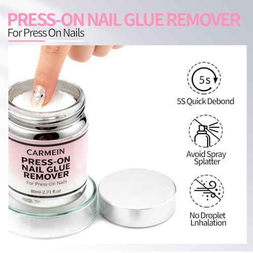 Image of Press-On Nail Glue Remover, 80ml /2.71 fl.oz, Separate Bottles Design (Leak-Proof), 5-Second Quick Debond, Paraben-Free, No Spray Formula- Limited Effect on Gel Nails