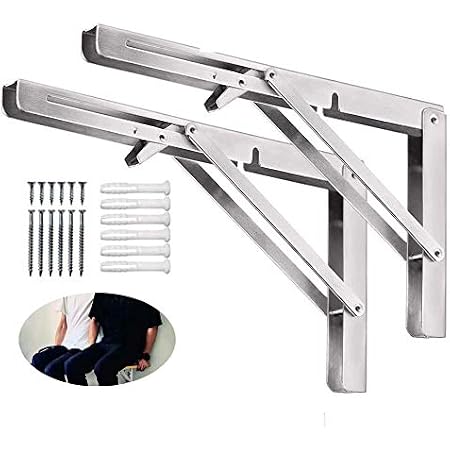 LeapBeast 2pcs Staffa Pieghevole per Tavolo Pieghevole, Tavolo da Parete, Mensola, Libreria - Carico Massimo 50kg (argento, 250mm