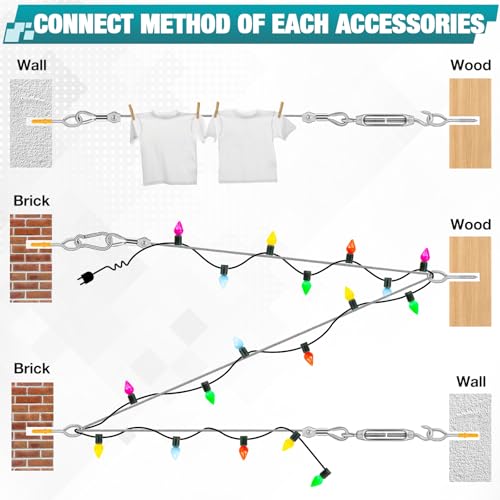 DIYLAND 3mm Stainless Steel Wire Rope Cable, 35m/3mm PVC Coated Garden Wire with Turnbuckles Tensioner Kit for Climbing Plants, Outdoor String Lights Hanging, Fence, Picture, Securing Shade - Image 4