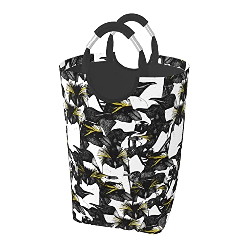 ペンギン 柄 ランドリーバスケット 洗濯ボックス 収納袋 大容量 折りたたみ 持ち運び可能 撥水 取っ手付き 適した ホテル ユーティリティルーム トイレ キッチン(50l 32*28*57.5cm)