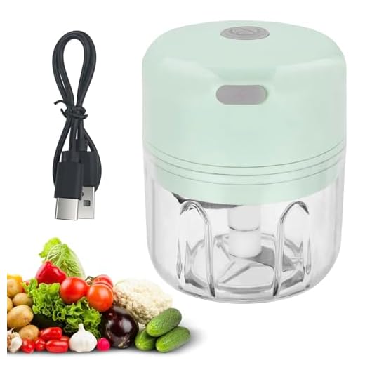 Baxcdyswe Hachoir Électrique 250 ml, Mixeur Hachoir Rechargeable USB, Portable Mini Coupe Legumes avec 3 Lames en Acier Inoxydable pour Oignon, Ail, Viande, Légumes et Les Fruits (Vert)