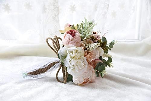 ChangWanna Artificial Wedding Bridal Bouquet - Bridesmaid Bride Flowers Bouquets, Silk Fake Faux Peony Rose Wedding Flowers for Bride/Bridesmaid/Vintage/Wedding Flowers Decorations/Floral Arrangements