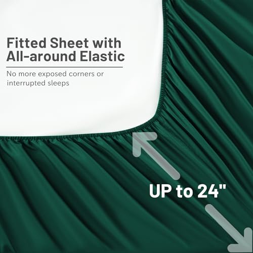 MEISHANG Extra Deep Pocket Queen Sheets Cotton - 1000 Thread Count Sheet Set - Fits 18"-24" in Deep Mattress,100% Egyptian Cotton,Sateen Weave, Soft & Breathable - 4 Piece (Queen, Dark Green)