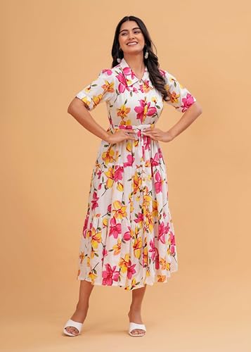 Image of Jikonet Women's Western Dress Floral Printed Cotton Maxi Dress