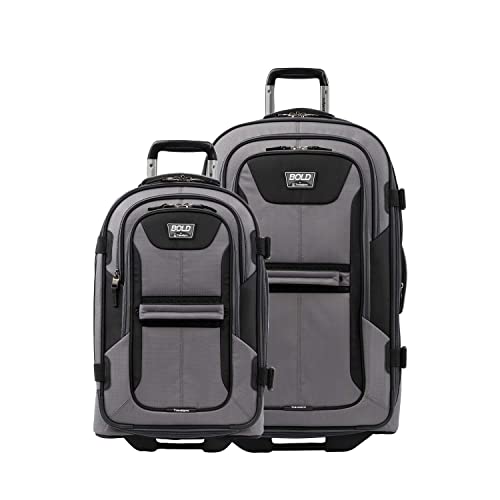 Image of Travelpro Unisex-Adult Bold Softside Expandable Rollaboard Upright Luggage (Grey /Black, 2-Piece Set (22 /28))