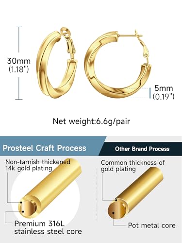 Image of Stainless Steel Chunky Hoop Earrings For Women, Minimalist and Chic, Black /Gold Plated, Round Hoops Earrings Hypoallergenic, Size: 30mm /40mm /60mm /80mm, Come with Box