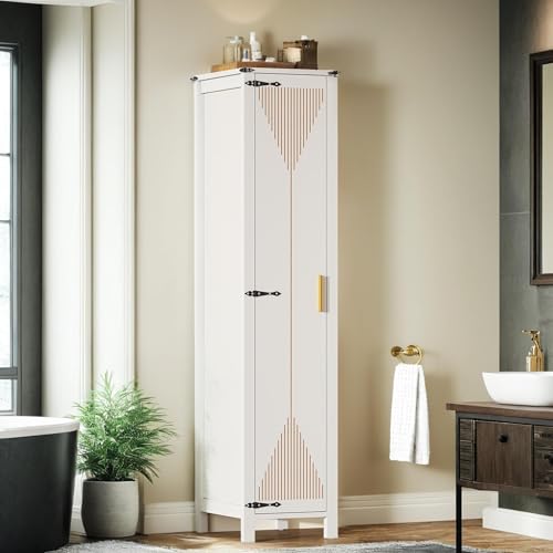 DWVO 72" Tall Narrow Bathroom Storage Cabinet with Doors & Adjustable Shelves, Freestanding Slim Cabinets for Small Spaces, Kitchen Pantry, Living Room, White
