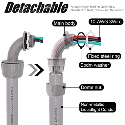 Fuzbaxy 1/2Inch-4Ft Non-Metallic Liquidtight Ac Electrical Whip,Flexible Electrical Conduit 10-Gauge 3Wire (Ul) Listed #TOP1