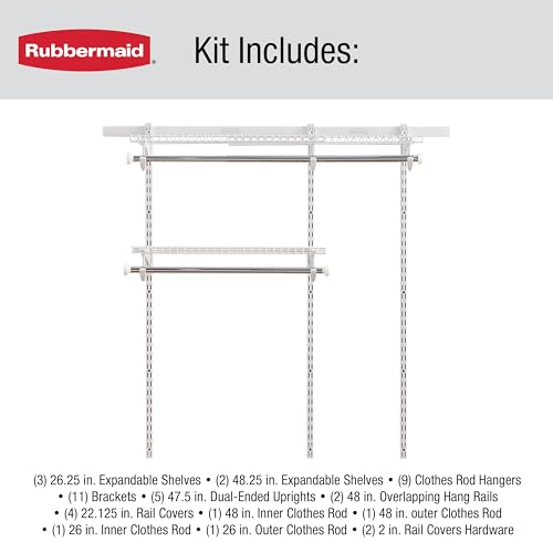 Image of Rubbermaid Configurations Custom Closet Kit 3-6 Ft. Adjustable Metal Wire Shelving White Finish Expandable Organization System Hardware Included for Home Closet /Pantry /Laundry /Mudroom