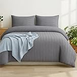 Q&H Bedding Single Seersucker Duvet Cover Set - Grey Quilt Cover Brushed Microfiber with Pillowcase - Multiple Sizes Complete Bedding Set - Soft & Breathable, Easy Care & Machine Washable