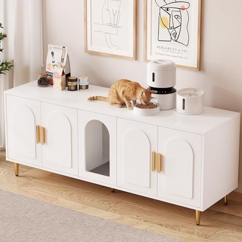 Image of ONBRILL 60 Inches Cat Litter Box Enclosure for 2 Cats, White