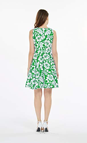 Image of Couple Matching Hawaiian Luau Men Shirt and Women Vintage Fit and Flare Dress in Classic Vintage Hibiscus