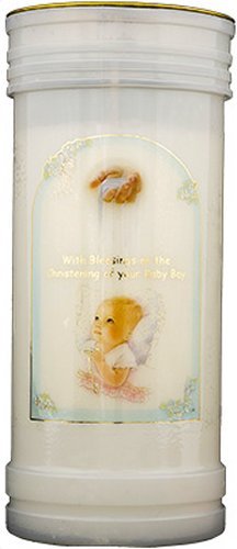 Christening Candle - Baby Boy - Christening Pillar Candle with Gold Foil Highlights