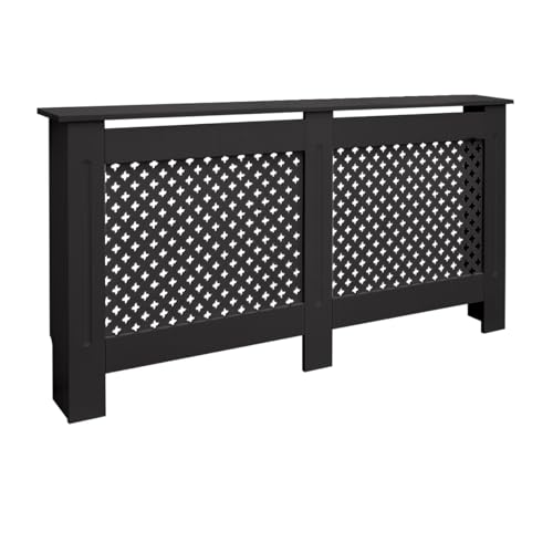 ECD Germany Cubierta del Radiador 152x19x82 cm MDF Negro Lacado Revestimiento Protector Moderno de Calefacción Patrón de Panal Superficie de Estantería Útil de Madera para Sala de Estar Dormitorio