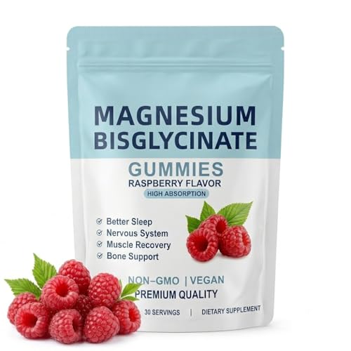 Magnesium Bisglycinate Gummies 400mg High Absorption Magnesium Glycinate Gummies Raspberry Flavor Magnesium Gummies for Adults Chelated Magnesium Bisglycinate Supplement Vegan Complex
