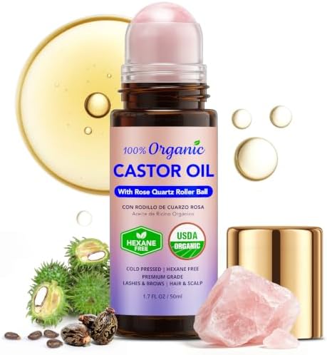 Castor Oil Rose Quartz Roller Ball: USDA Organic 1.71oz | 100% Or...