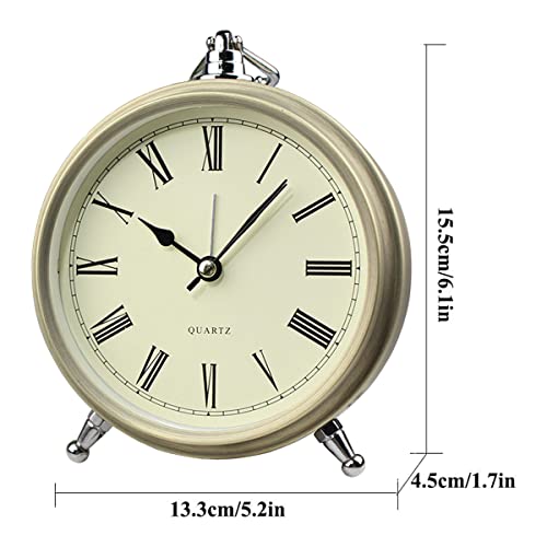 Maxspace Golden Desk Clock, Retro Vintage Non-Ticking Battery Operated Small Alarm Clock, Quartz Movement Hd Glass Metal Silent Table Clock For Bedroom Living Room Indoor Decoration Kids #TOP5