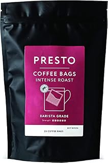 Presto Coffee Bags | Intense Espresso Blend | 25 Bags | Dark Roast | Roast Level 6/6 | 100% Robusta | Ground Filter Coffee in a Bag | Fully Recyclable Packaging