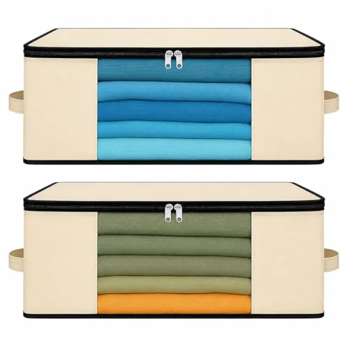 Image of Kottify Pack of 2 Cotton Canvas Clothes Storage Bags /Saree Covers with Zip for Storage Specially Design for Woman Dresses, Sarees, Lehengas for Wardrobe Organizer (17 x 14 x 7 Inch)