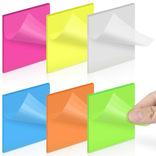 Benvo 300 Sheets Transparent Sticky Notes 3x3 Inch With 400 Pieces Index Tabs 0.45 Inch Bright Colors See Through Memo Note Pads Waterproof Self-Stick Pad For Reading Notes Classify File Office School