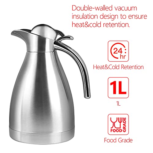 TOSAMZOO 34 oz Food-grade Stainless Steel Thermal Carafe/Double Walled Vacuum Insulated Coffee Pot with Press Button Top, 12+ Hrs Heat&Cold Retention for Coffee,Tea,Beverage etc (1.0L) - Image 4
