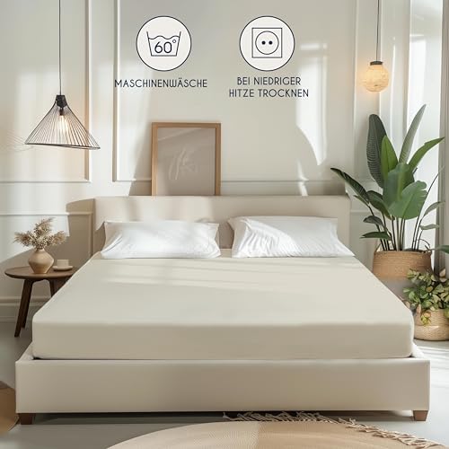 Dreamzie - Spannbettlaken 90x190/200cm - Baumwolle Oeko Tex Zertifiziert - Beige - 100% Jersey Spannbetttuch 90x190/200