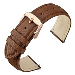 ANNEFIT Watch Band 18mm, Quick Release Textured Padded Leather Straps with Rose Gold Buckle for Men and Women (Brown)