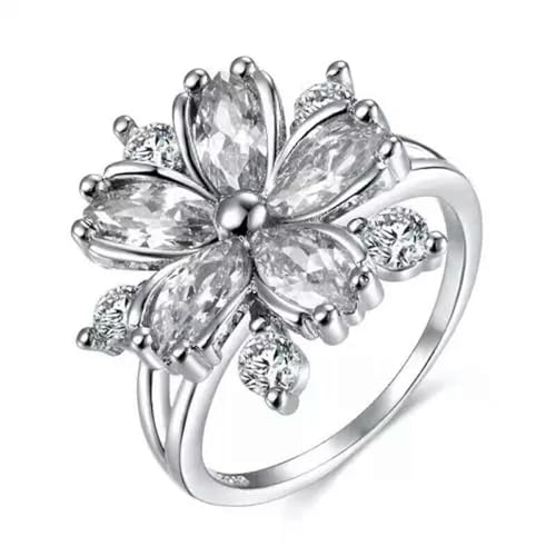 Fashion Flower Jewelry Cubic Zircon 925 Silver Filled Ring Women's Gift Sz 6-10-#3-7