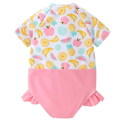 Image of AMIYAN Toddler Girls One-Piece Swimwear Short Sleeve Ruffle Swimsuit Zipper Rash Guard Bathing Suit for Little Girls 1-5Y