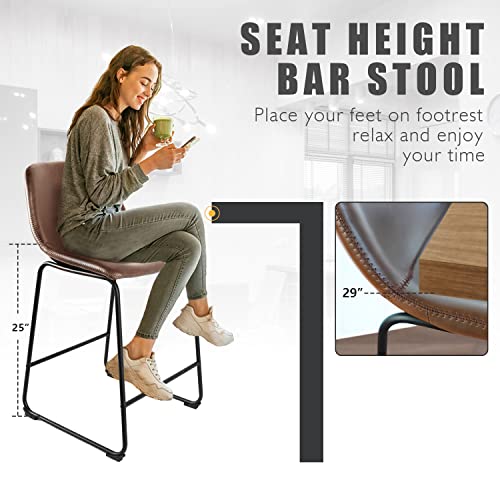 TAVR Furniture Counter Stools Set of 2, 24 inch Counter Height Bar Stools Hold up to 500 lbs, Armless Counter Height Chairs with Metal Legs & Soft Backrest for Kitchen Island Coffee Shop, Brown - Image 2
