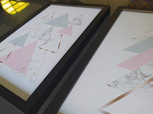 Kit 3 Quadros Geométrico Triângulo Cinza Mármore Grande Rosa 40x60 60x40 cm