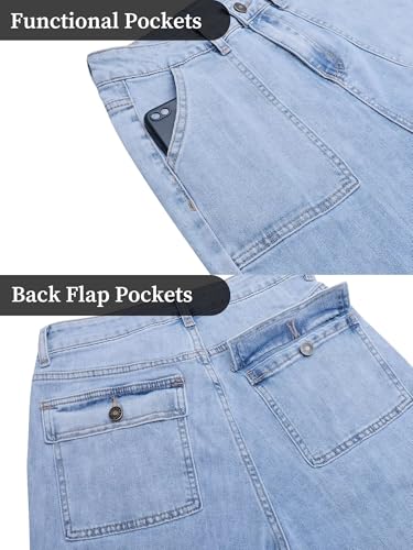 Image of Wide Leg Jeans for Women High Waist Stretch Cargo Denim Pants