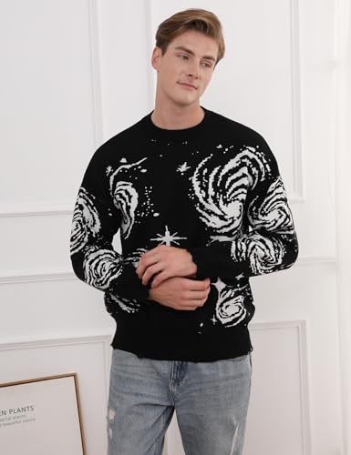 Yimoon Mens Oversized Sweaters Graphic Crewneck Knit Pullover Unisex Y2K Streetwear Jumper Tops3