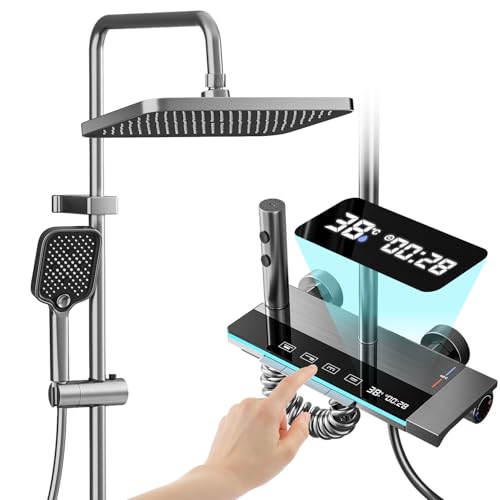 Shower Faucet Set Digital Thermostatic Shower System Piano-Key Switch Shower Combo Wall Mounted...