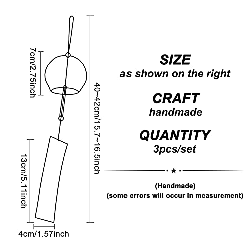 Benecreat HJEW-BC0001-01A-EU 3Pcs Japanese Wind Chimes Pink Cherry/Red/Blue Glass Wind Bells Handmade Pendants thumb #1